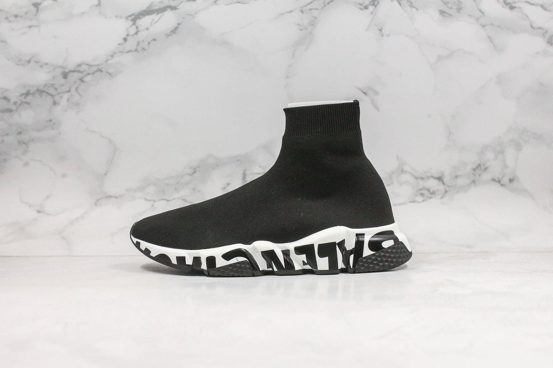 Balenciaga Speed Graffiti Trainer Black White - Luxe Premium Brazil