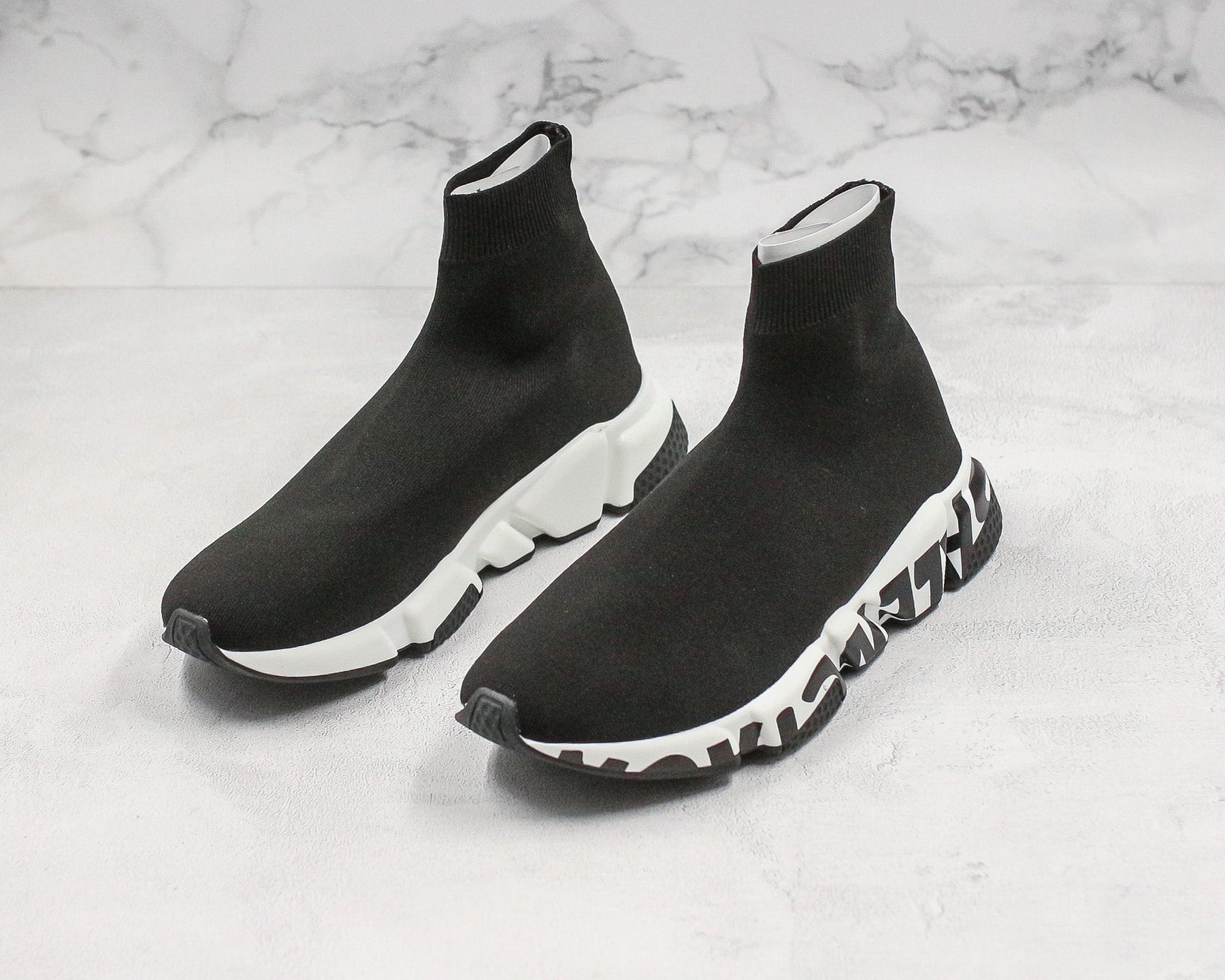 Balenciaga Speed Graffiti Trainer Black White - Luxe Premium Brazil