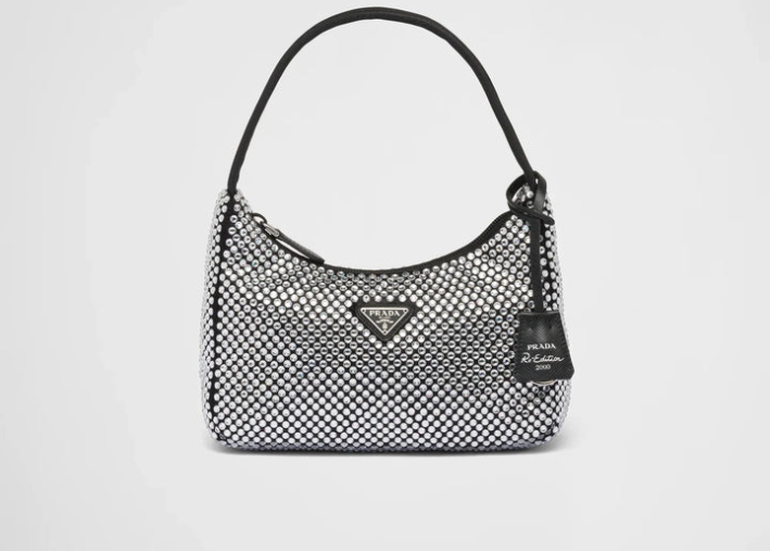 Bolsa em Cetim com Cristais Prada Re-Edition 2000 Luxe Premium Brazil