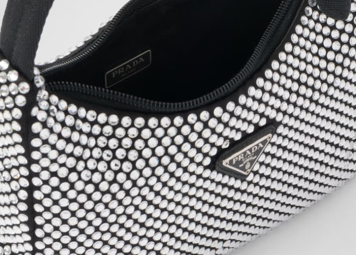 Bolsa em Cetim com Cristais Prada Re-Edition 2000 Luxe Premium Brazil