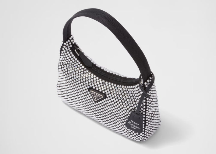 Bolsa em Cetim com Cristais Prada Re-Edition 2000 Luxe Premium Brazil