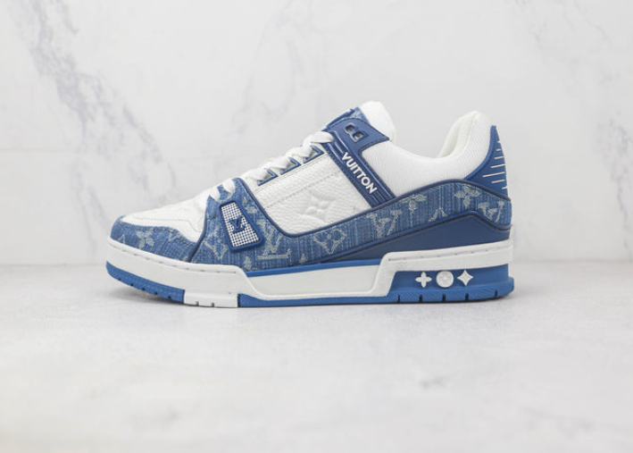 Louis Vuitton LV Trainer Monogram Denim White Blue Luxe Premium Brazil