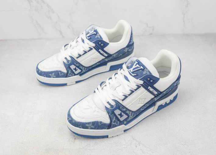 Louis Vuitton LV Trainer Monogram Denim White Blue Luxe Premium Brazil