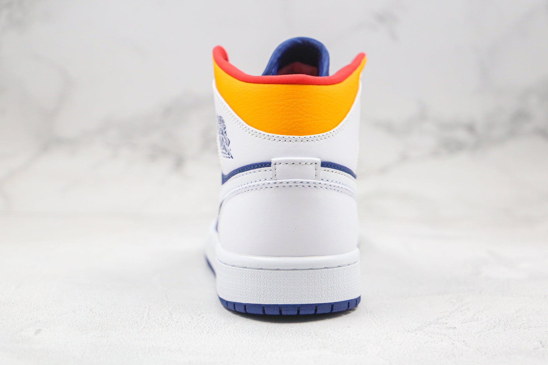 Jordan 1 Mid White Laser Orange Deep Royal Blue - Luxe Premium Brazil