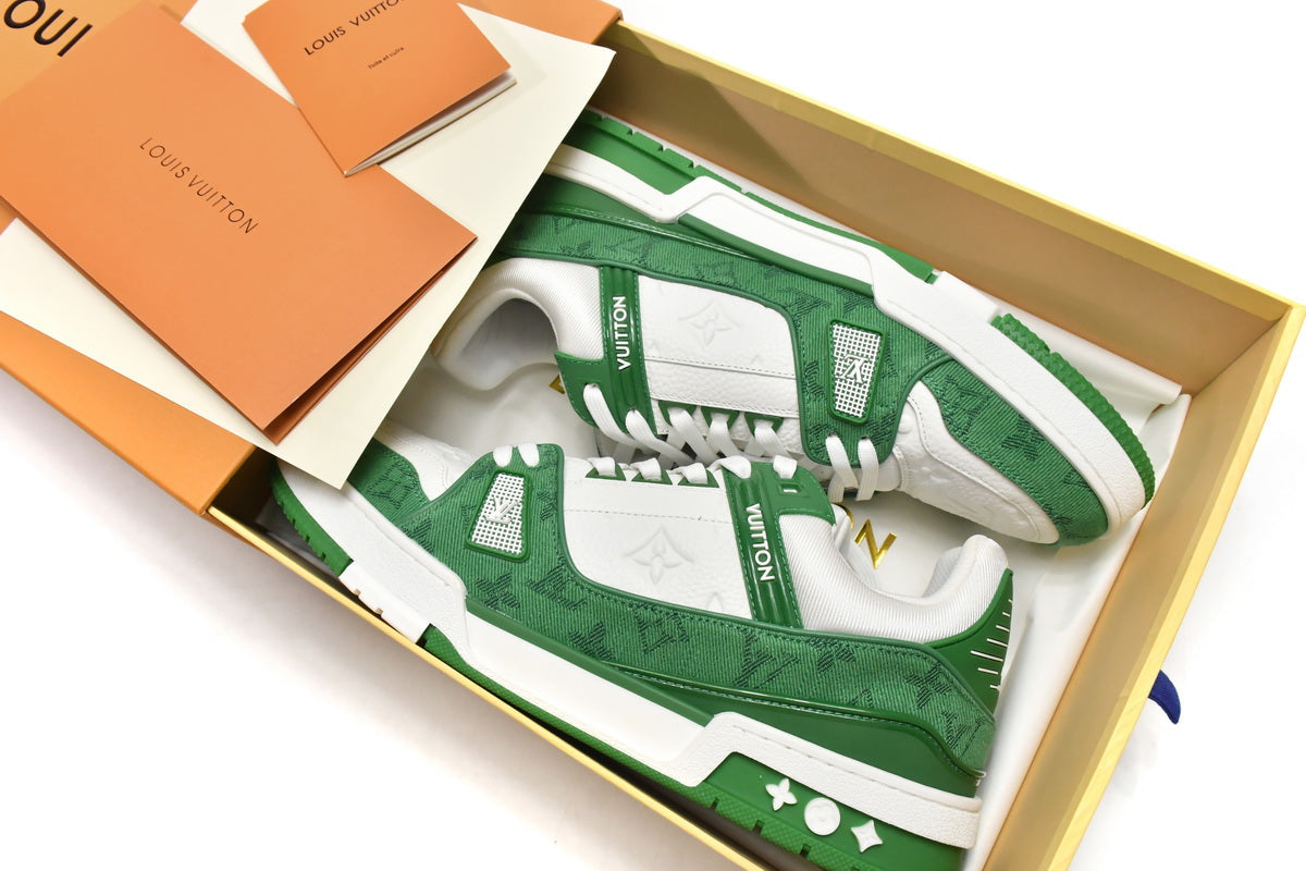 Louis Vuitton Trainer Green Monogram Denim White - Luxe Premium Brazil