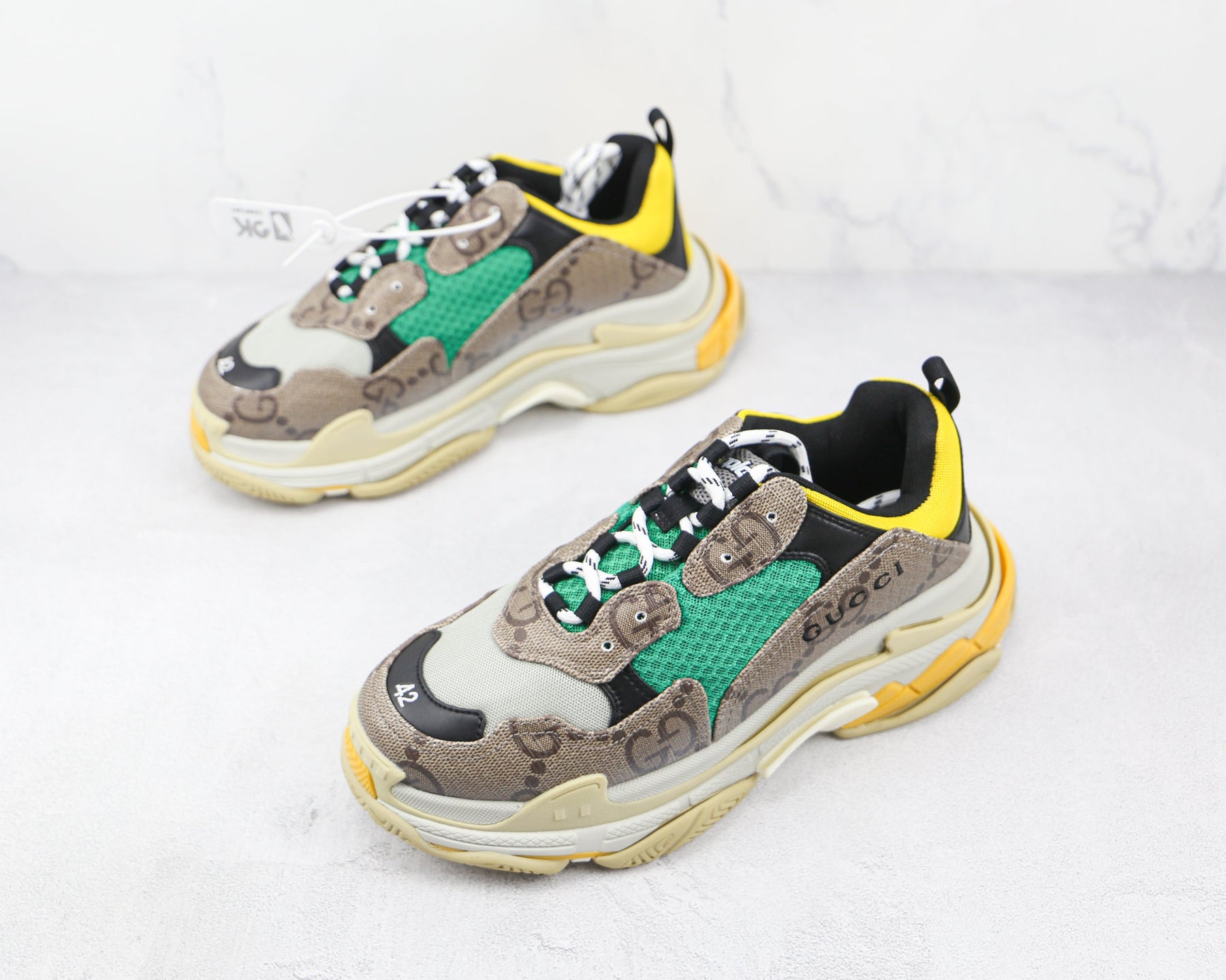 Gucci X Balenciaga The Hacker Project Triple S Beige Green Yellow - Luxe Premium Brazil