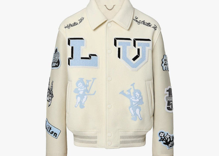 Jaqueta Louis Vuitton Varsity Em Couro Bordada “Multi-Patches Mixed/Milky White”